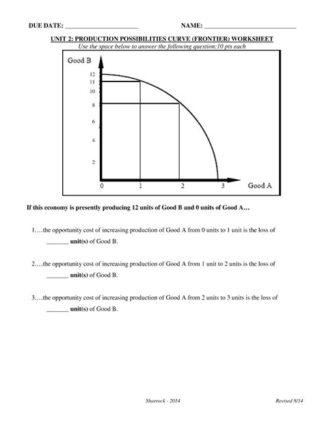 Production Possibilities Curve Frontier Worksheet Answer Key
